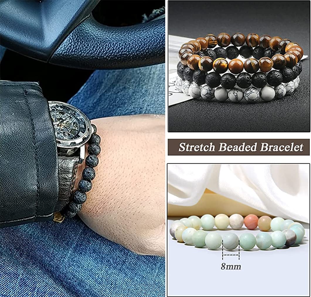 Jewdreamer 12Pcs Healing Stone Beaded Bracelets for Women Men Semi-Precious Gemstones Bracelets Crystal Beaded Bracelet Unisex Adjustable Stretch Bracelets 8MM - Image 3